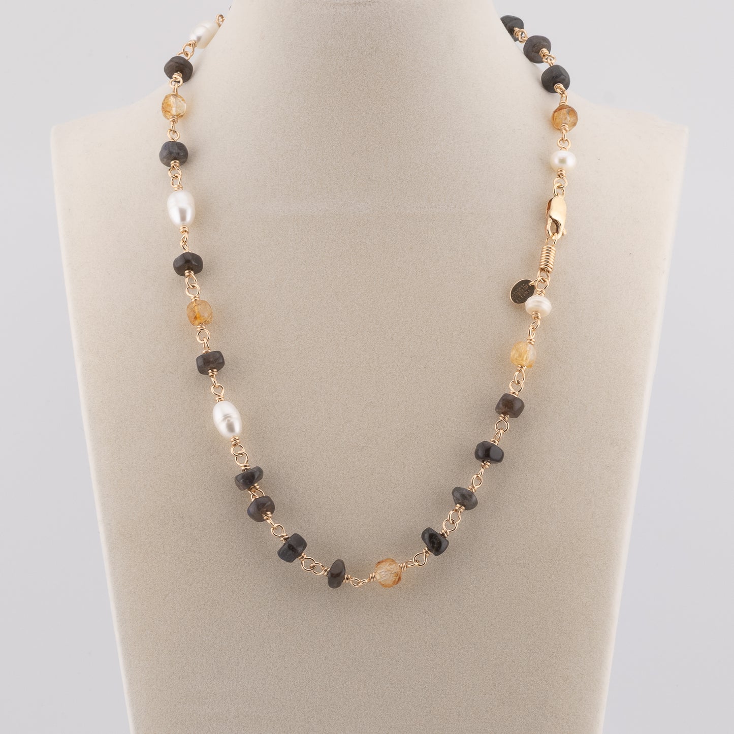 The Twilight Horizon Necklace – Labradorite, Citrine & Freshwater Pearl