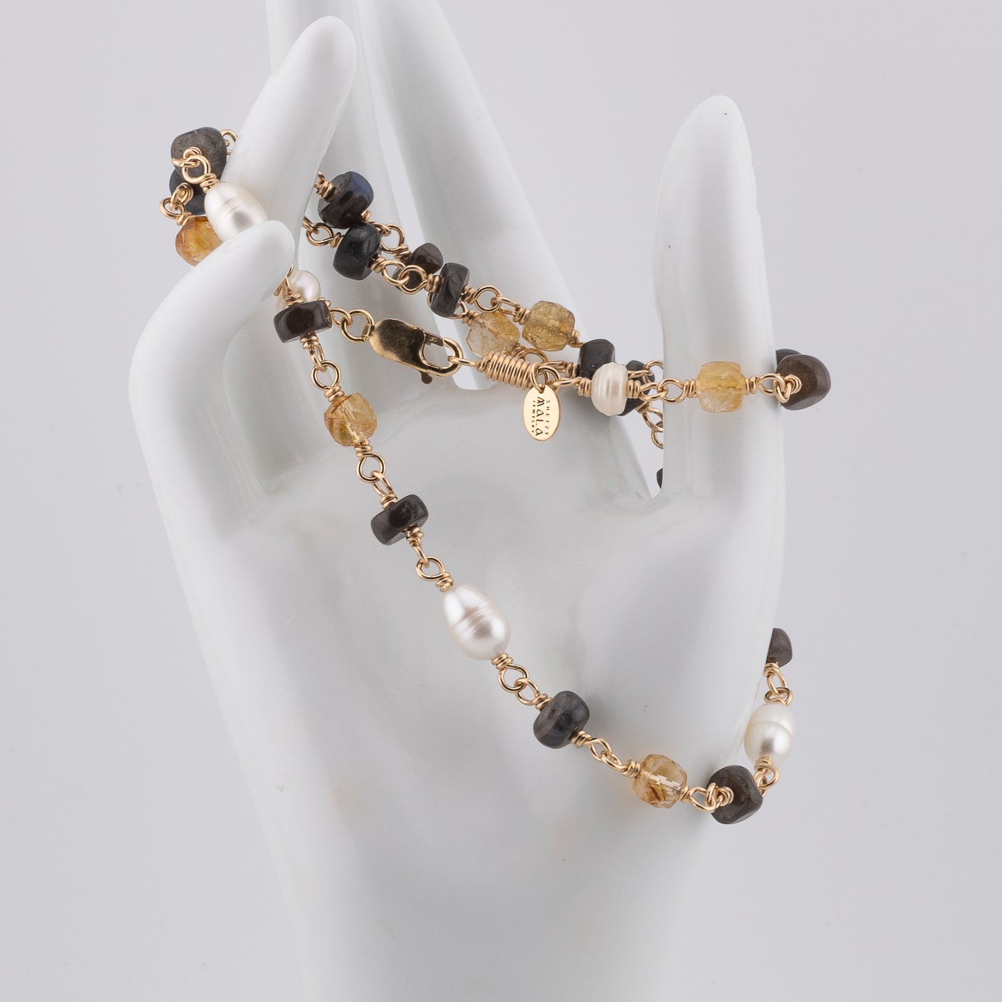 The Twilight Horizon Necklace – Labradorite, Citrine & Freshwater Pearl