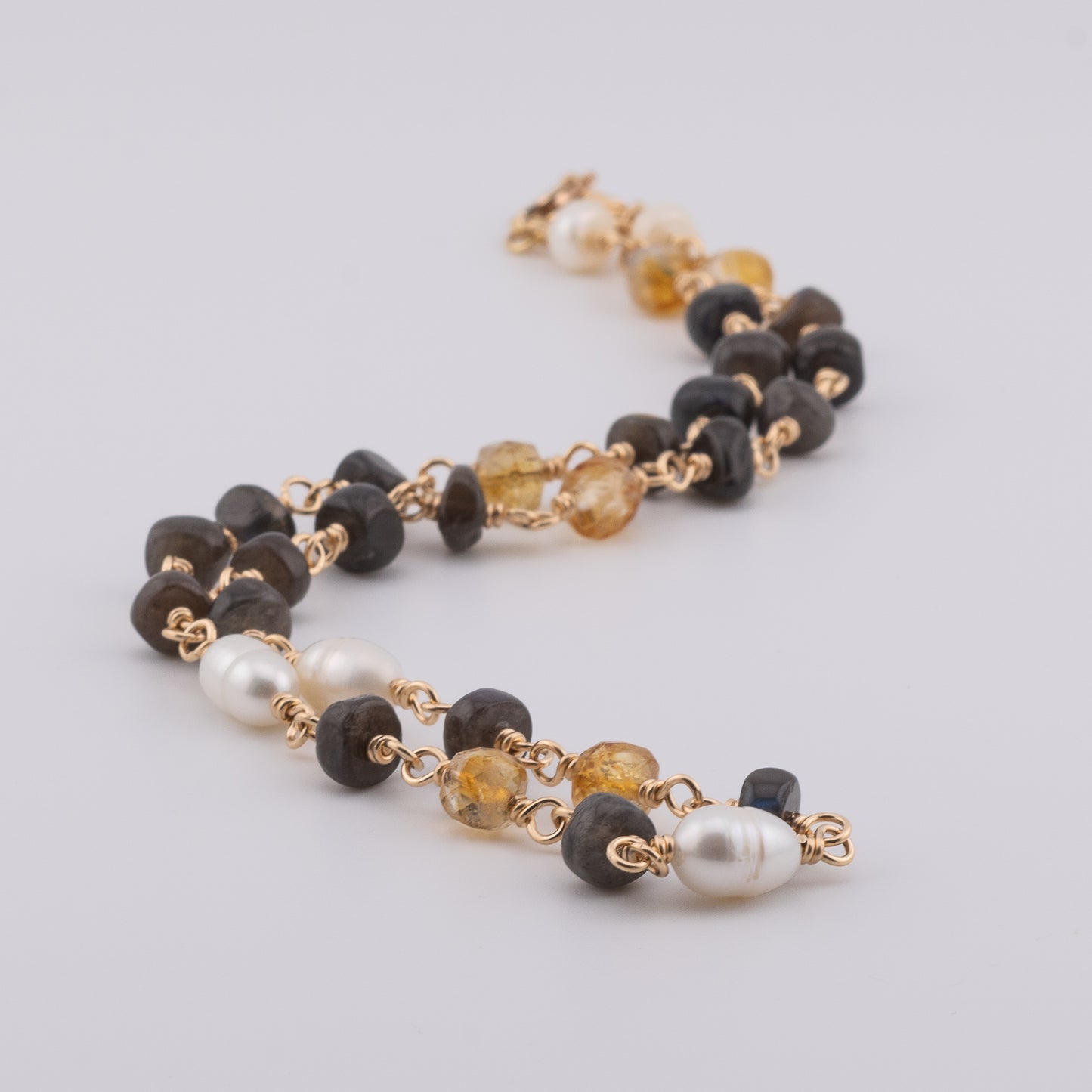 The Twilight Horizon Necklace – Labradorite, Citrine & Freshwater Pearl