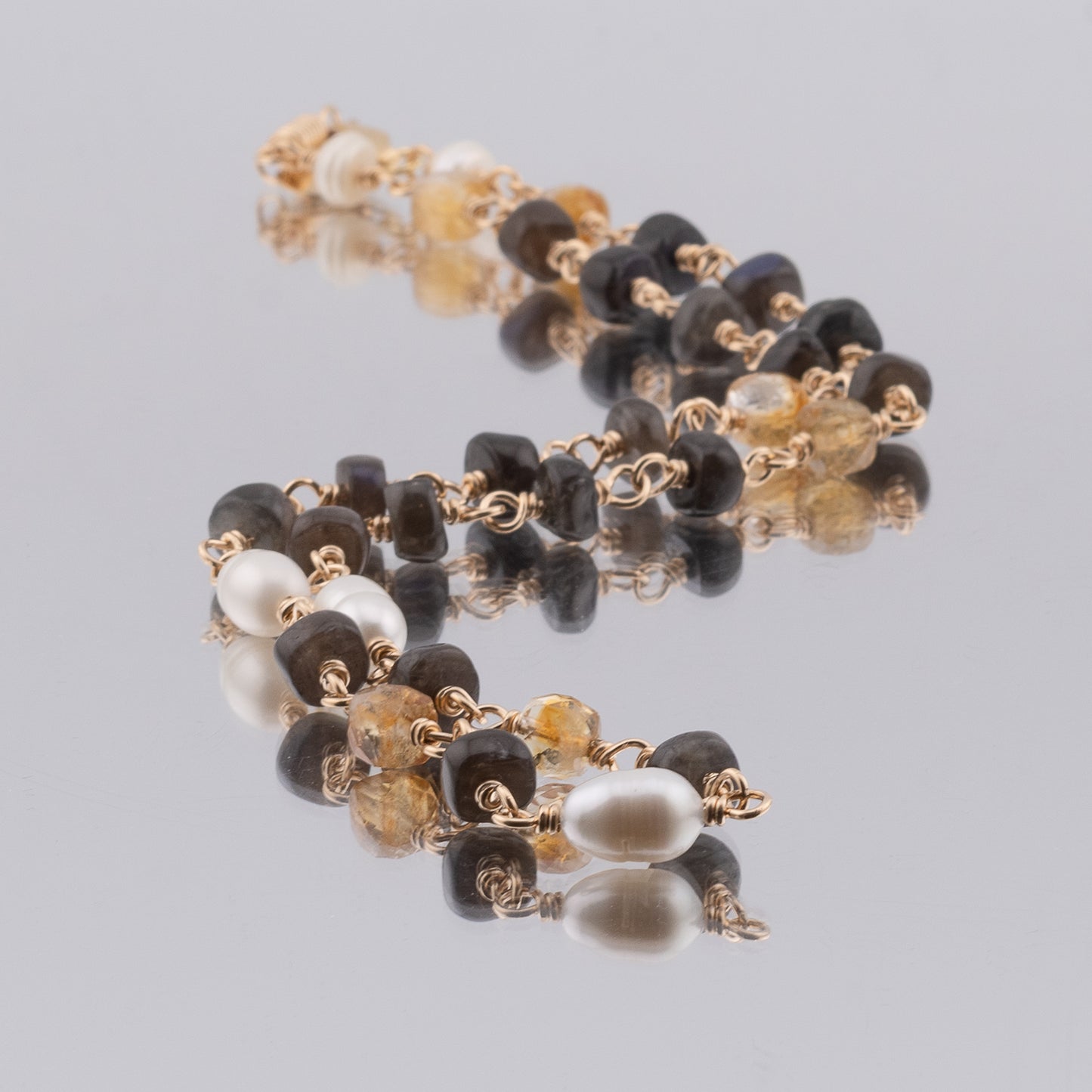 The Twilight Horizon Necklace – Labradorite, Citrine & Freshwater Pearl