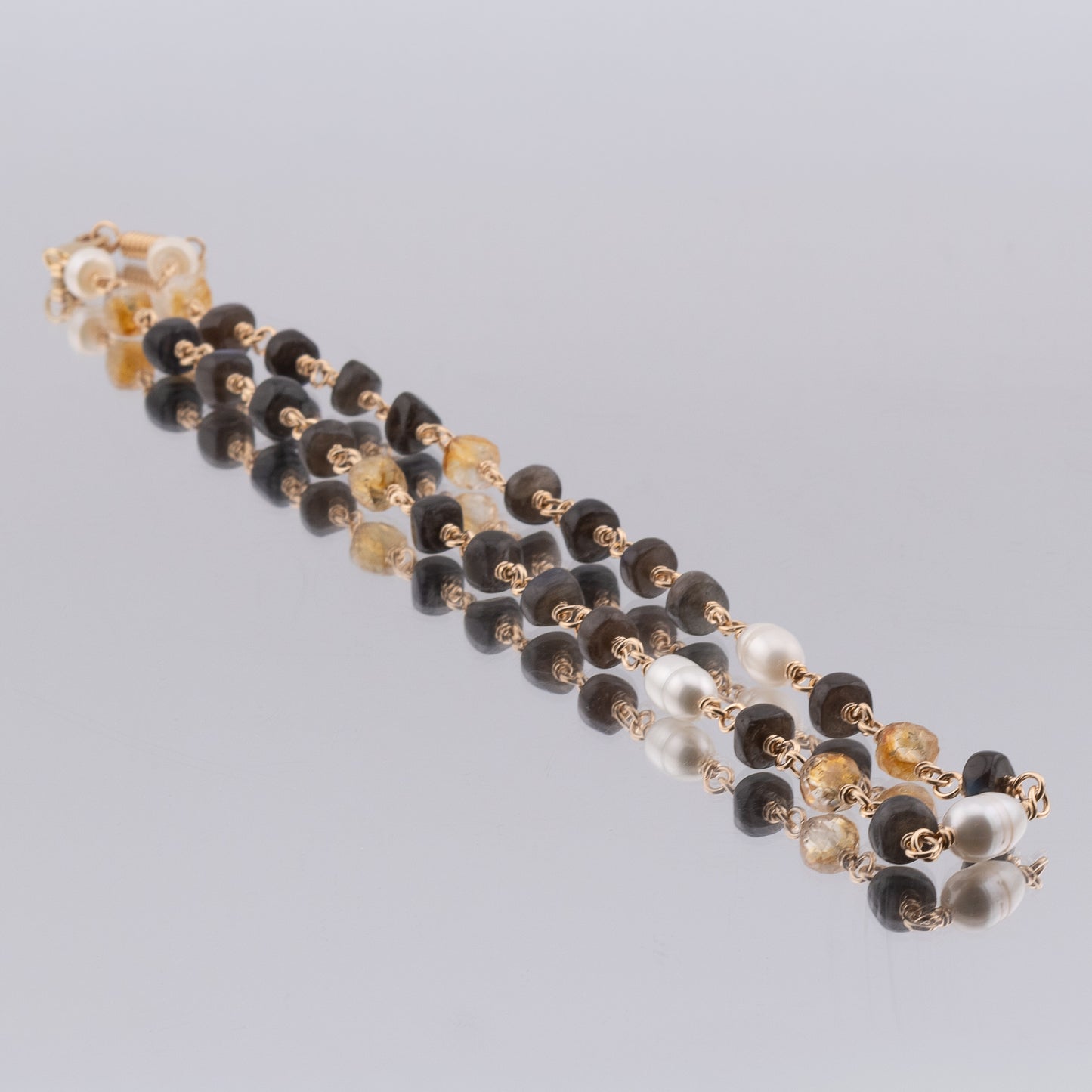 The Twilight Horizon Necklace – Labradorite, Citrine & Freshwater Pearl