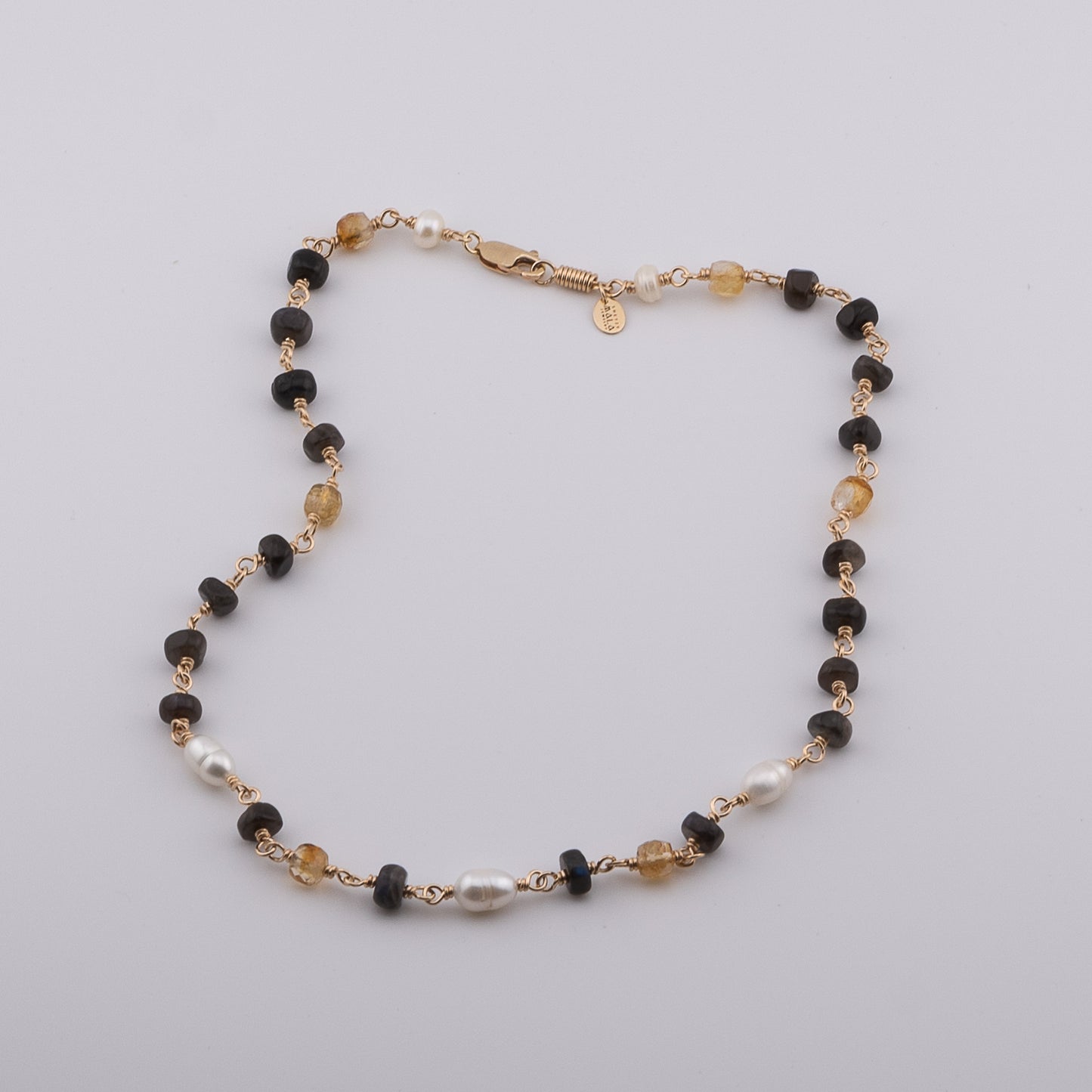 The Twilight Horizon Necklace – Labradorite, Citrine & Freshwater Pearl