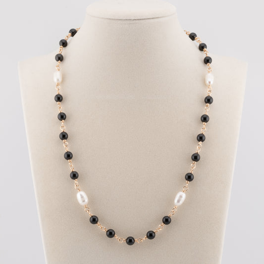 The Midnight Eclipse Necklace – Rainbow Obsidian & Freshwater Pearl