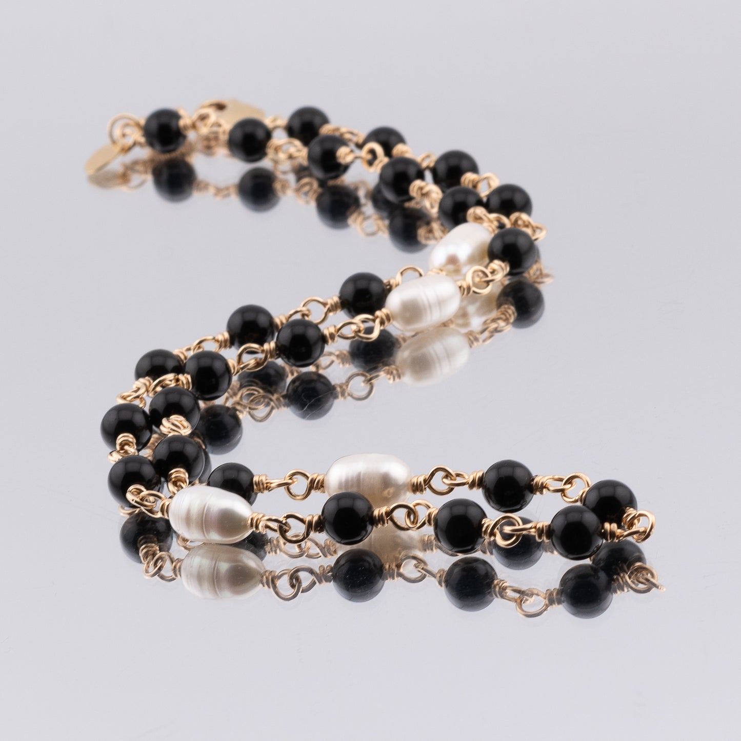 The Midnight Eclipse Necklace – Rainbow Obsidian & Freshwater Pearl