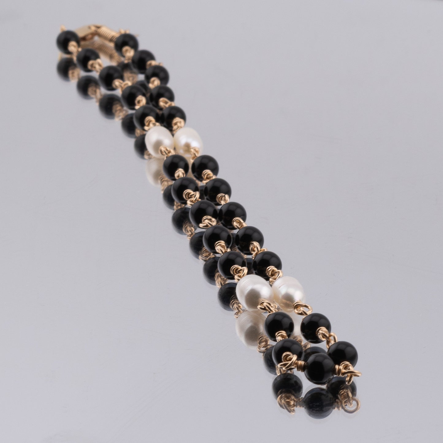 The Midnight Eclipse Necklace – Rainbow Obsidian & Freshwater Pearl
