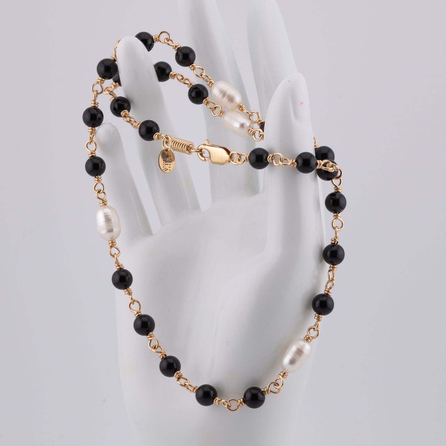 The Midnight Eclipse Necklace – Rainbow Obsidian & Freshwater Pearl