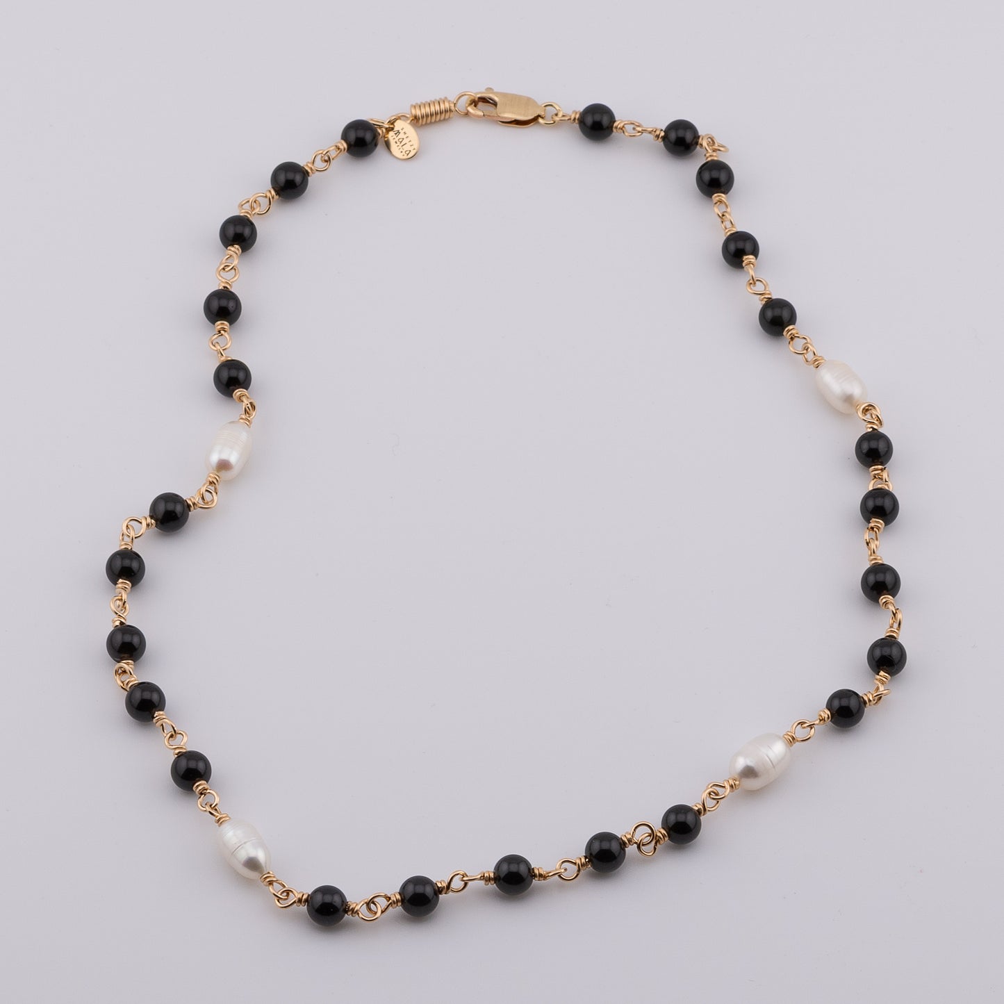 The Midnight Eclipse Necklace – Rainbow Obsidian & Freshwater Pearl