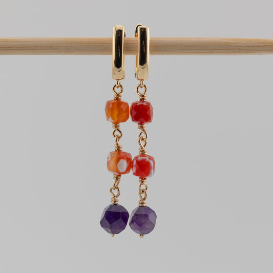 Fire Agate and Amethyst Earrings