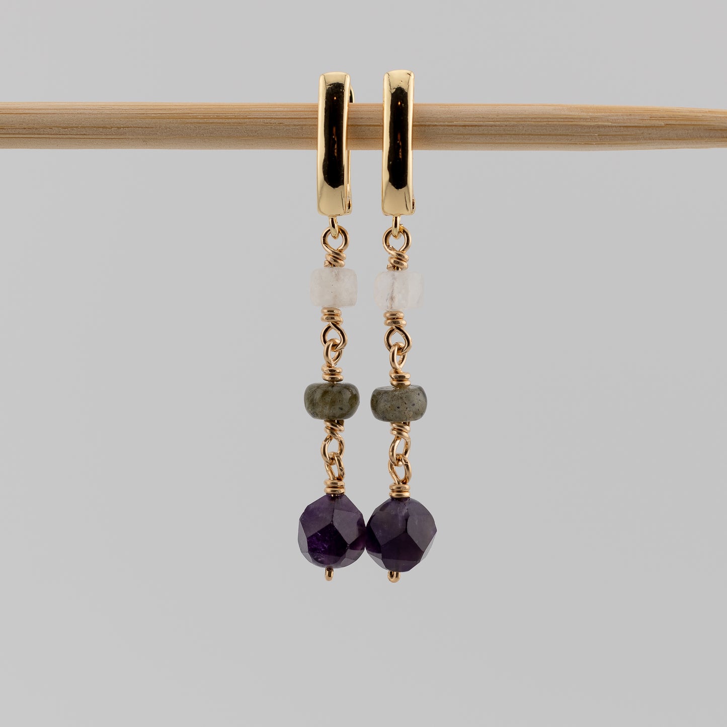 Rainbow Moonstone, Labradorite and Amethyst Earrings