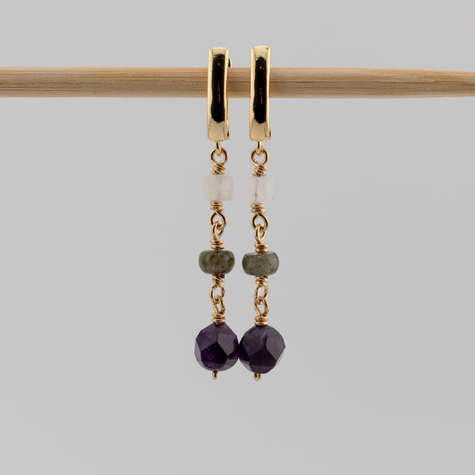 Rainbow Moonstone, Labradorite and Amethyst Earrings