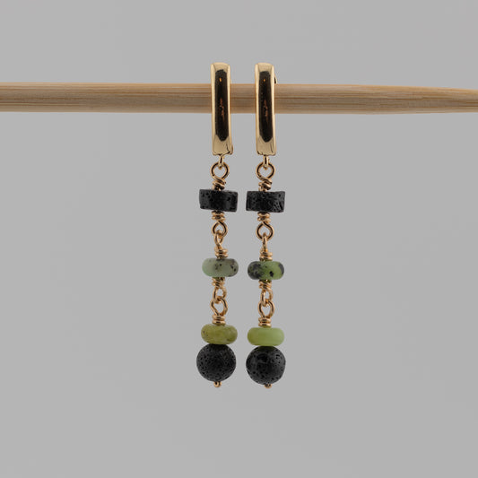 Chrysoprase and Black Lava Earrings