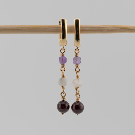 Amethyst, Rainbow Moonstone and Garnet Earrings