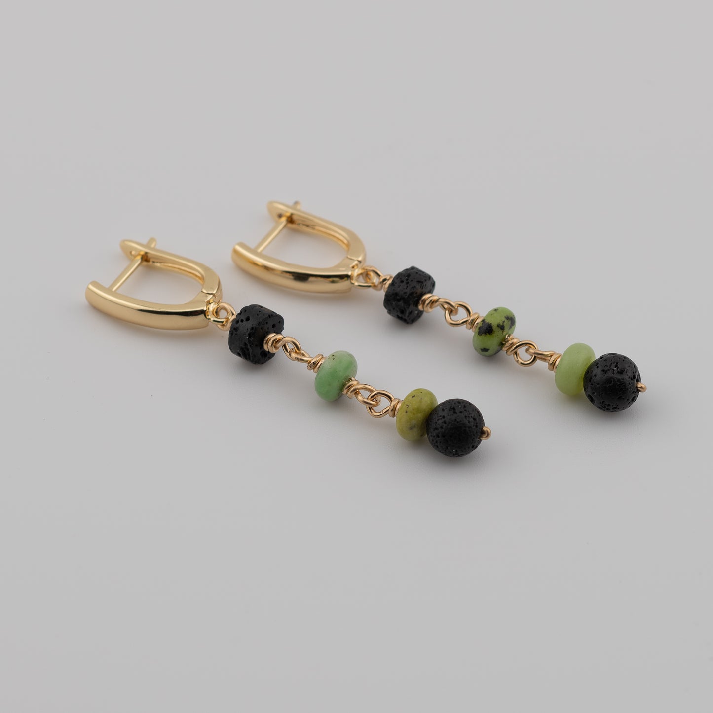 Chrysoprase and Black Lava Earrings