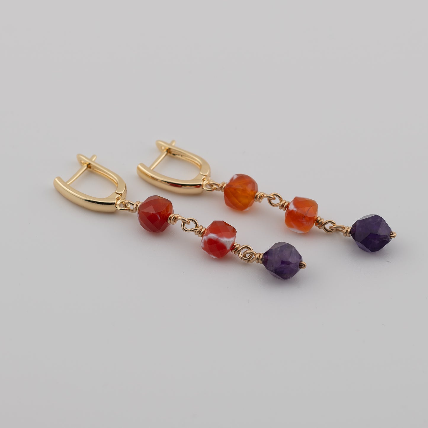 Fire Agate and Amethyst Earrings