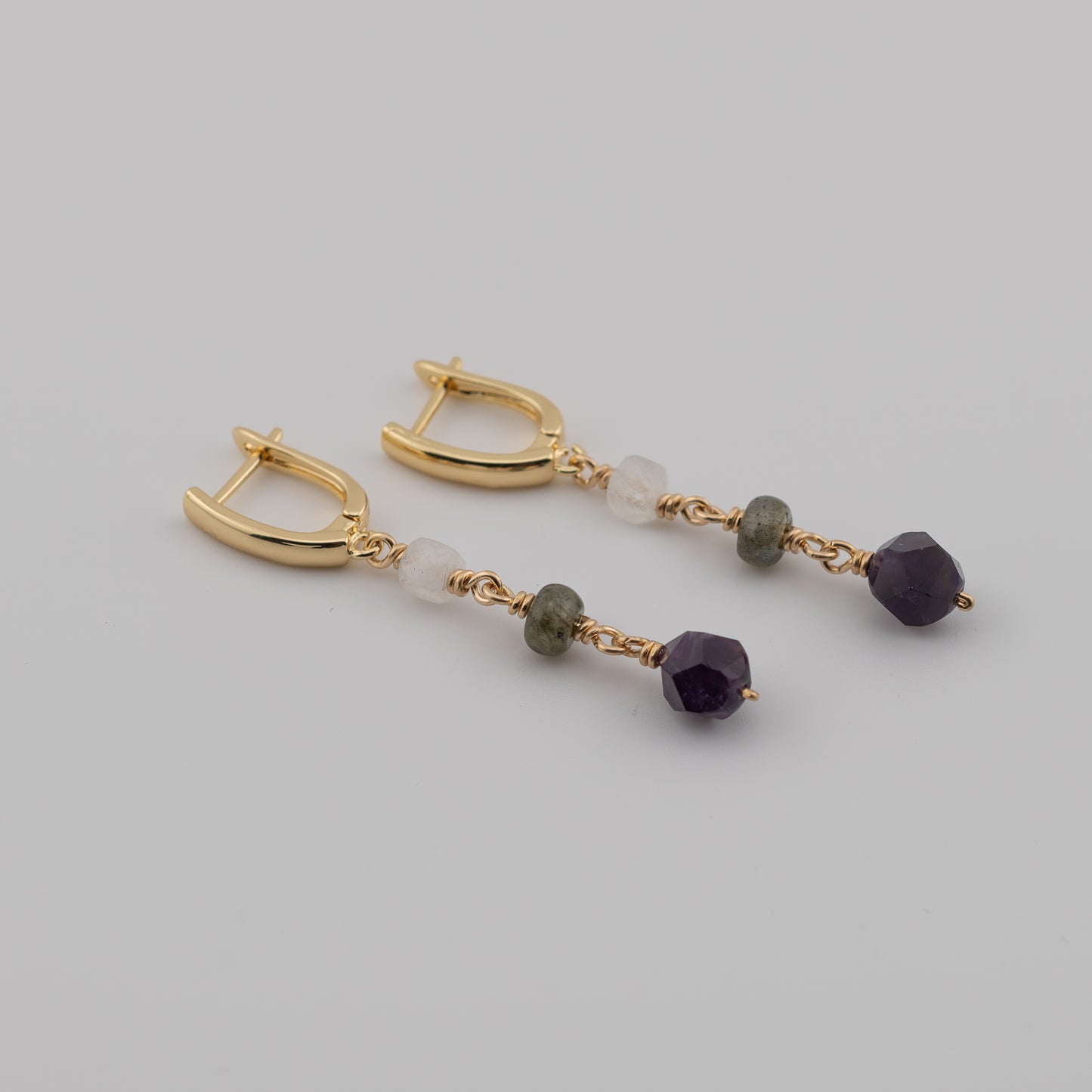Rainbow Moonstone, Labradorite and Amethyst Earrings
