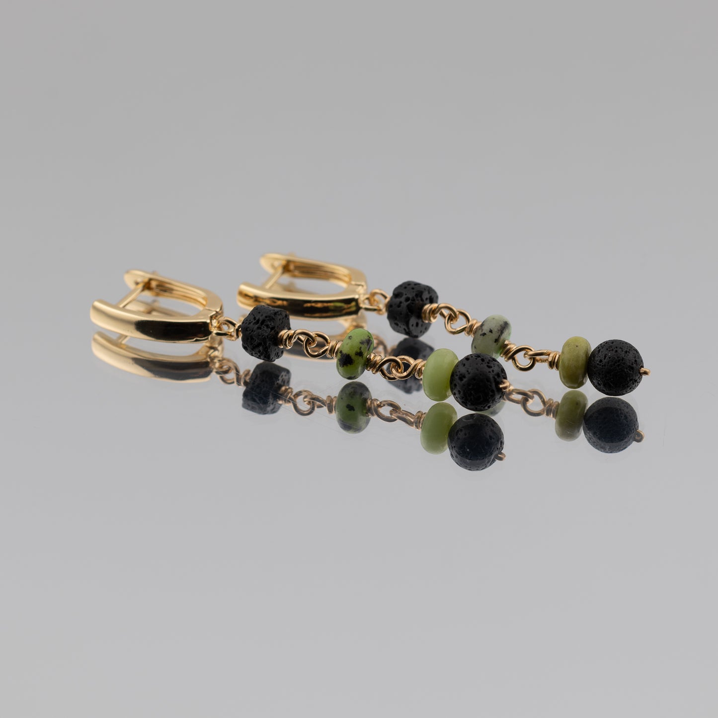 Chrysoprase and Black Lava Earrings