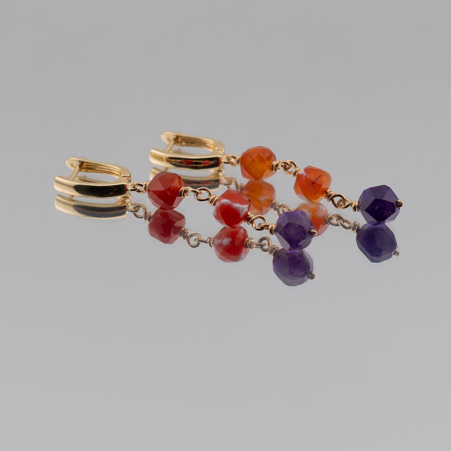 Fire Agate and Amethyst Earrings