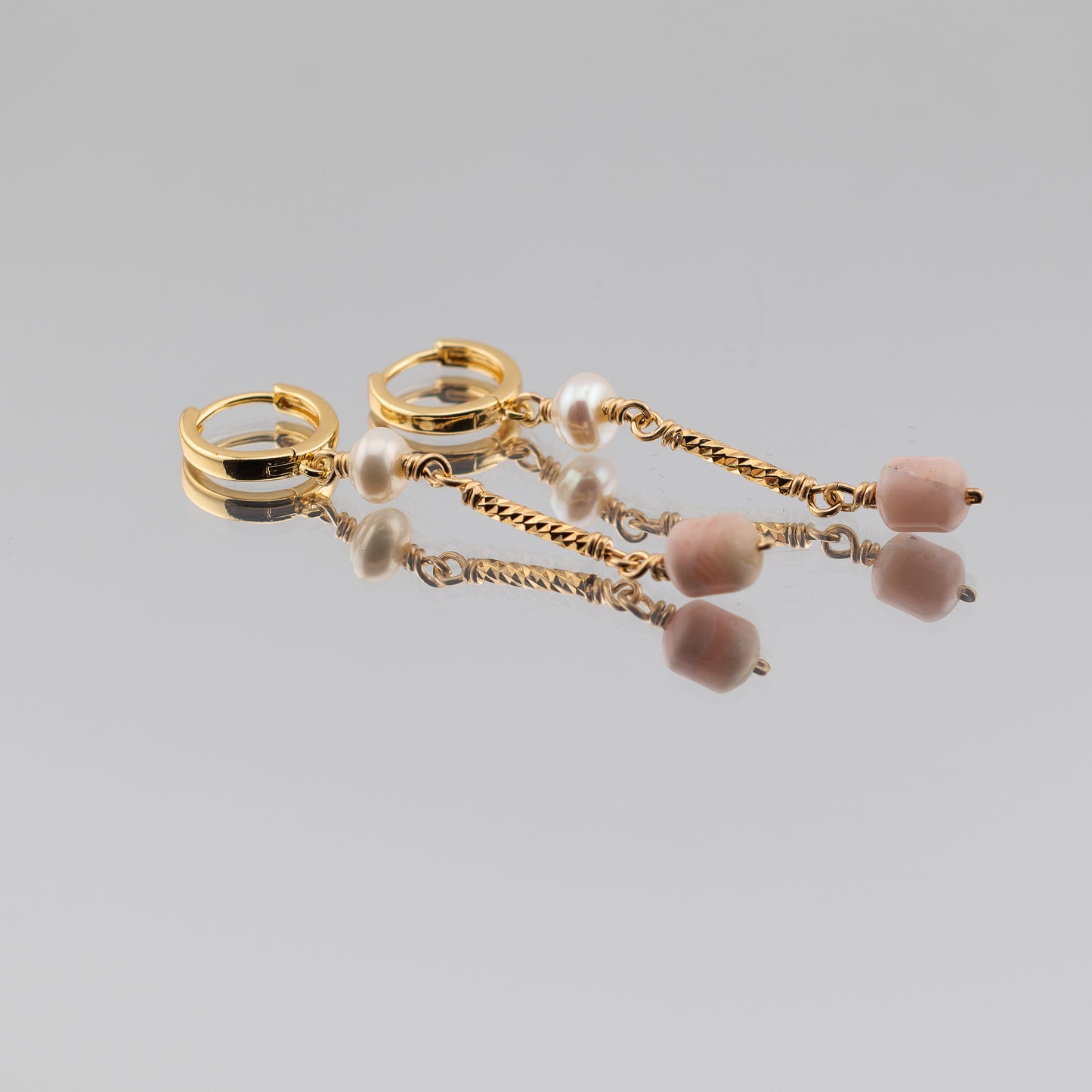 Pink Opal and Pearl Earrings