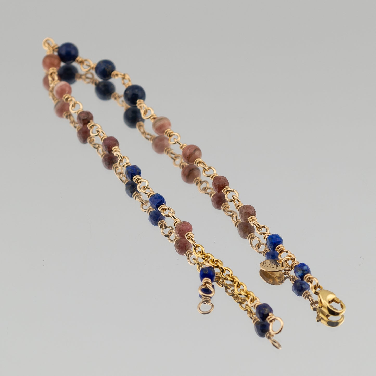 The Celestial Rose Anklet - Rhodochrosite & Lapis Lazuli