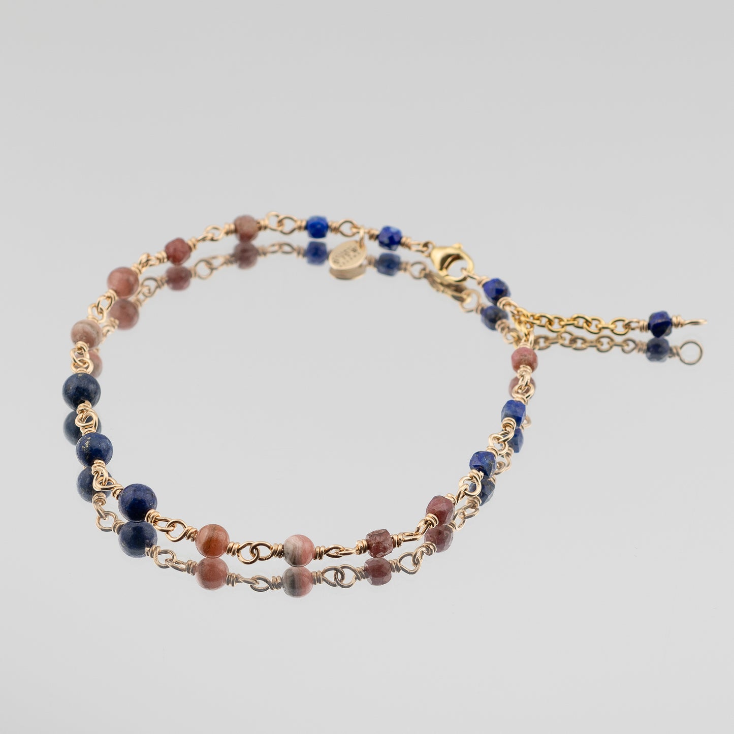 The Celestial Rose Anklet - Rhodochrosite & Lapis Lazuli