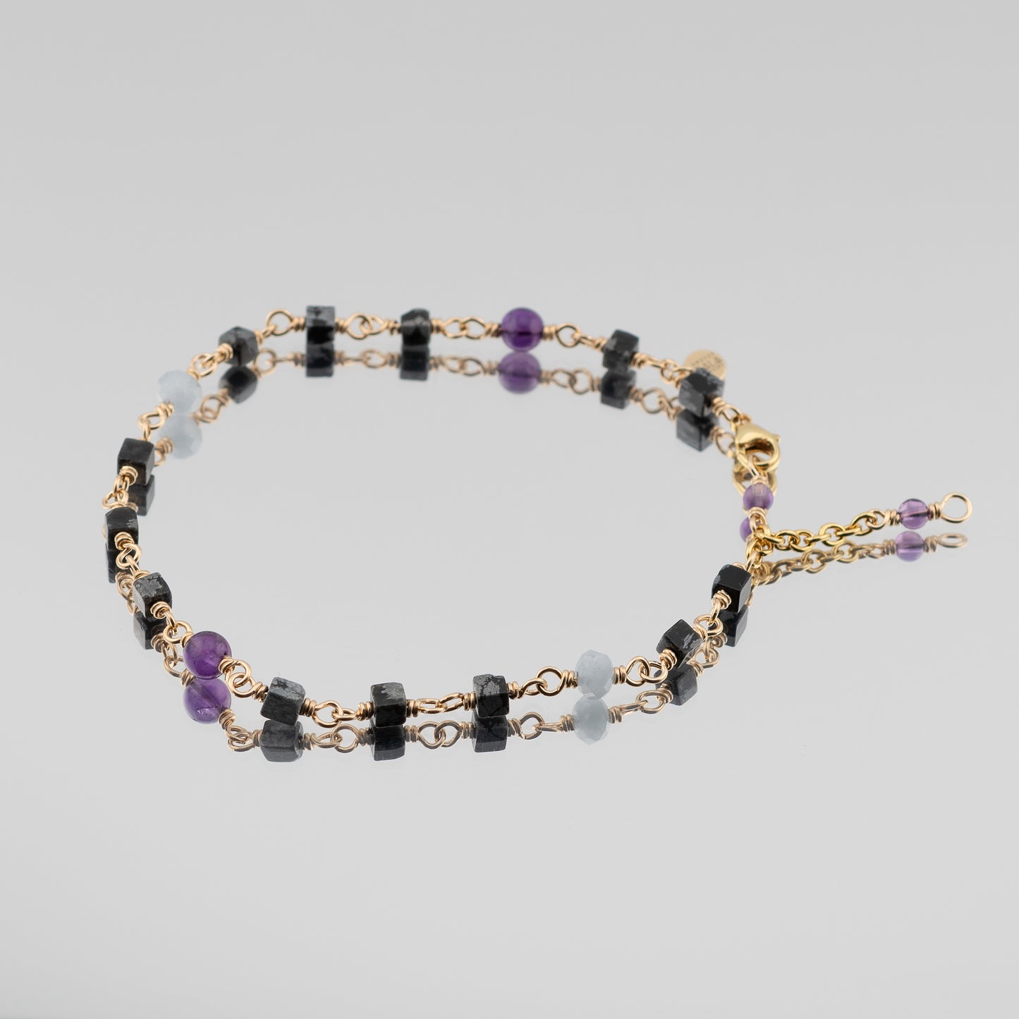 The Frozen Amethyst Anklet - Snowflake Obsidian, Aquamarine & Amethyst