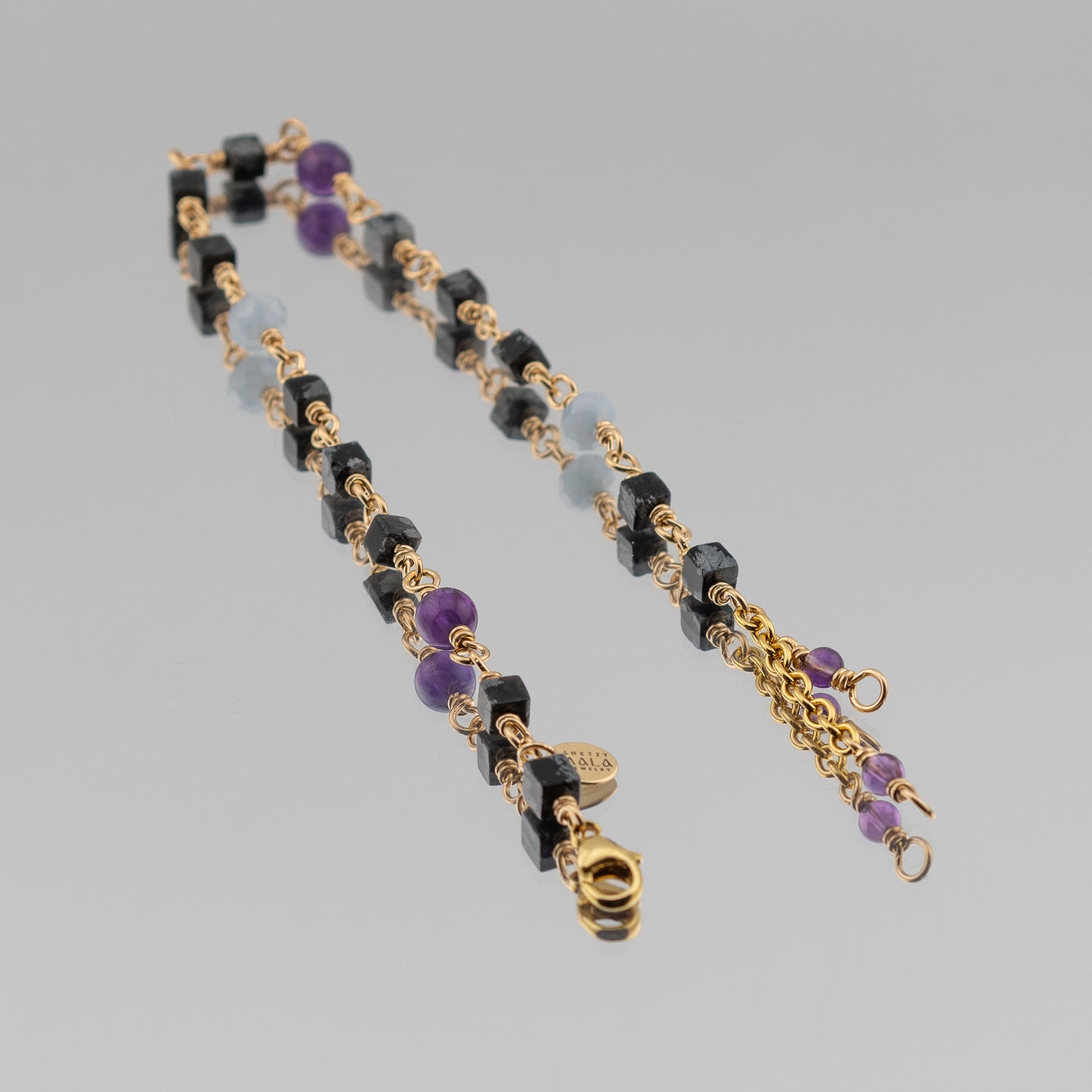 The Frozen Amethyst Anklet - Snowflake Obsidian, Aquamarine & Amethyst