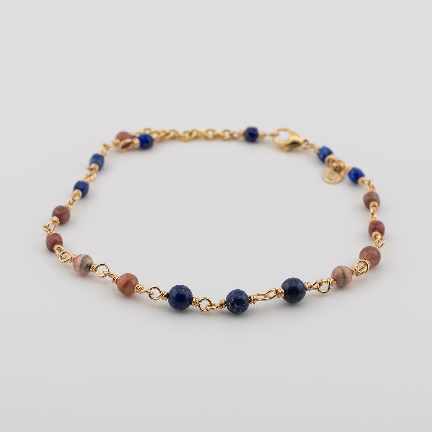 The Celestial Rose Anklet - Rhodochrosite & Lapis Lazuli