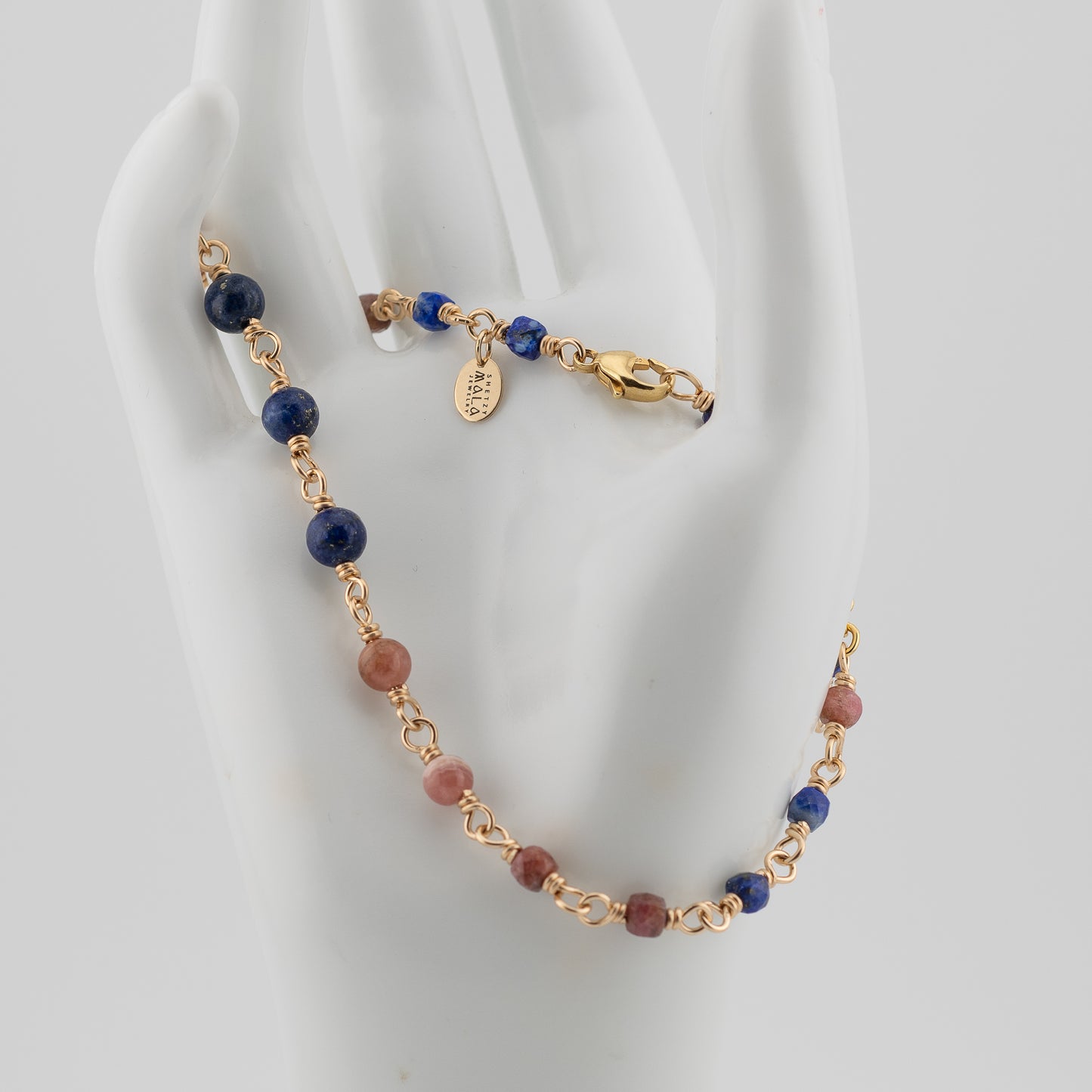 The Celestial Rose Anklet - Rhodochrosite & Lapis Lazuli
