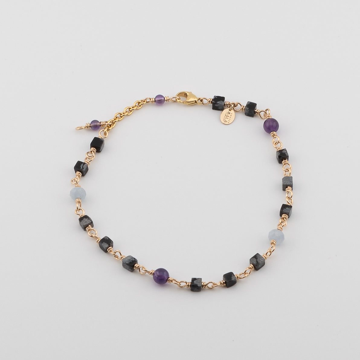 The Frozen Amethyst Anklet - Snowflake Obsidian, Aquamarine & Amethyst