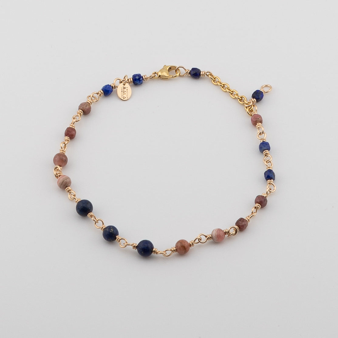 The Celestial Rose Anklet - Rhodochrosite & Lapis Lazuli