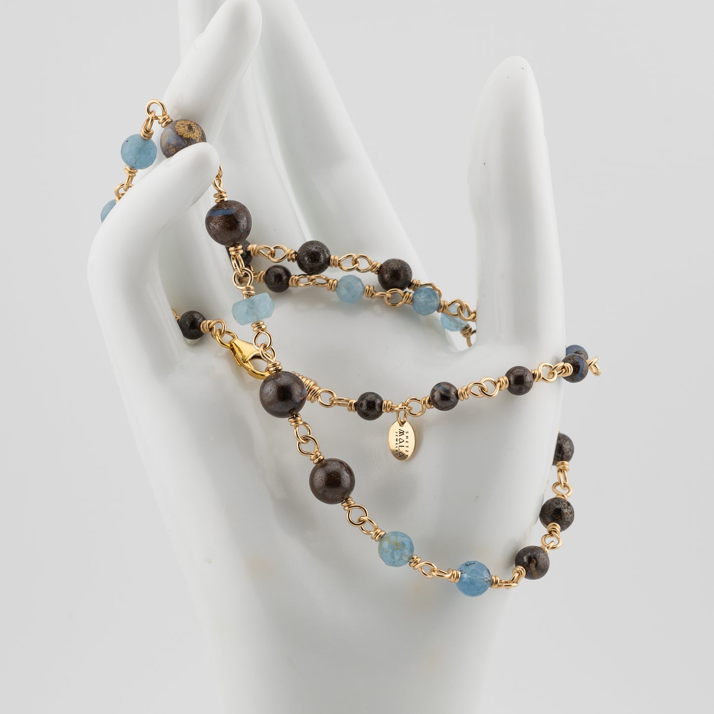 The Ethereal Depths Necklace – Boulder Opal & Faceted Aquamarine