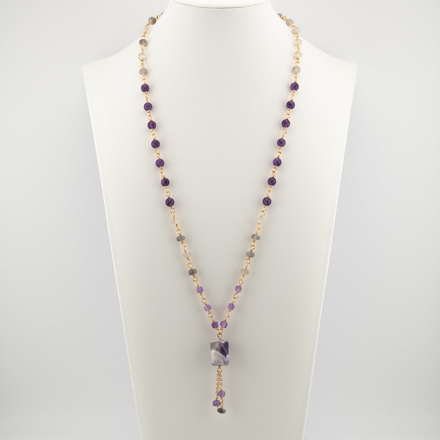 The Chevron Twilight Pendant – Rich Amethyst & Cloudy Quartz