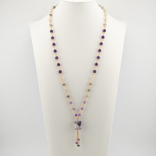 The Chevron Twilight Pendant – Rich Amethyst & Cloudy Quartz