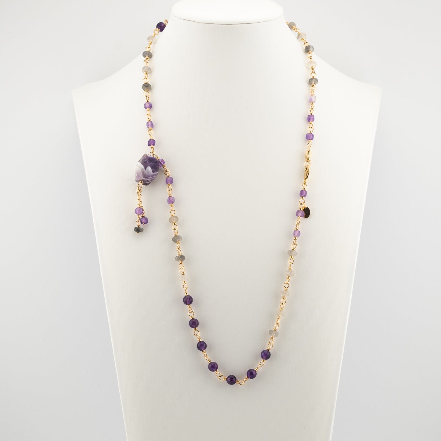 The Chevron Twilight Pendant – Rich Amethyst & Cloudy Quartz
