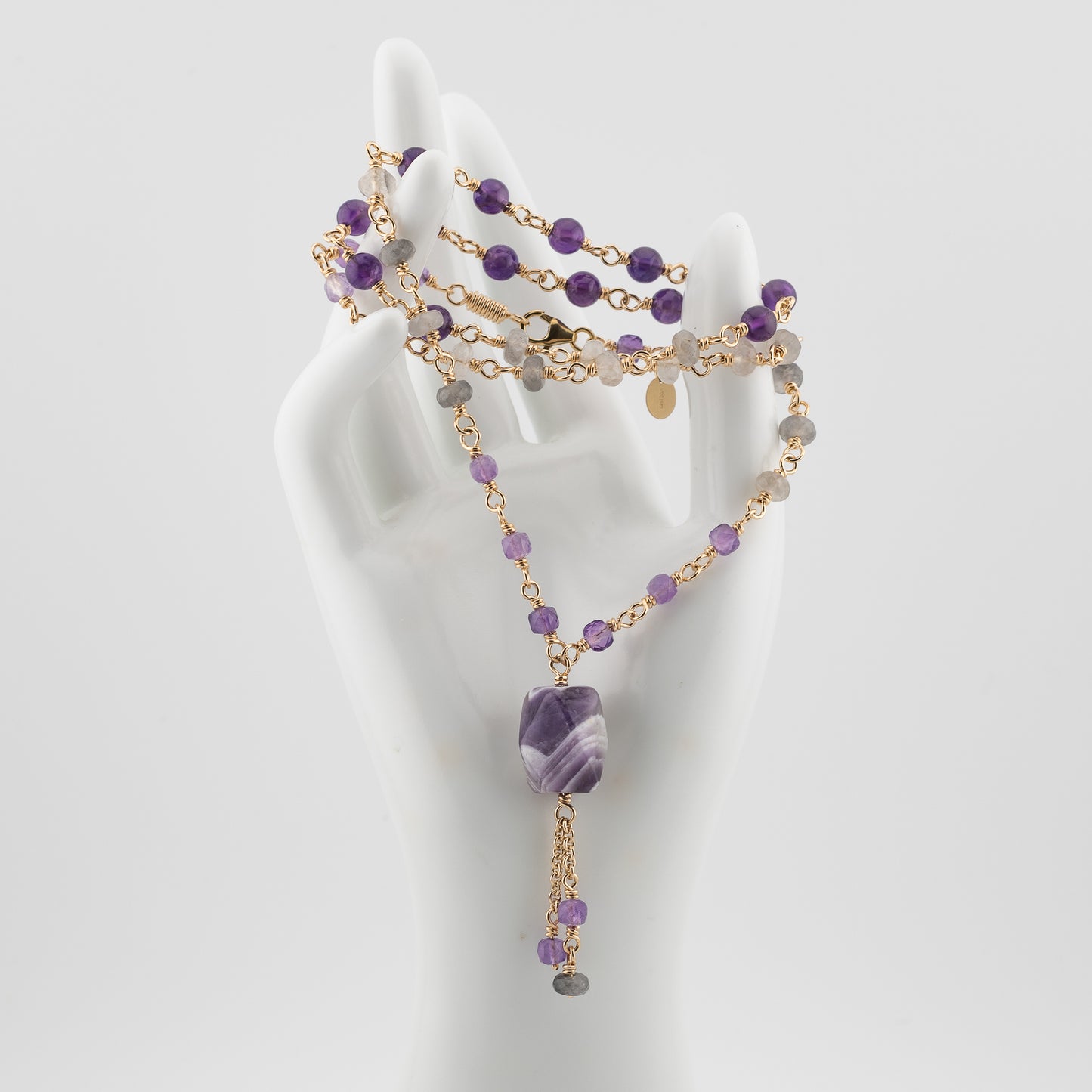 The Chevron Twilight Pendant – Rich Amethyst & Cloudy Quartz