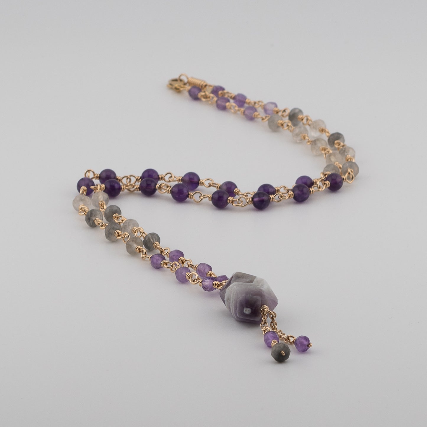 The Chevron Twilight Pendant – Rich Amethyst & Cloudy Quartz