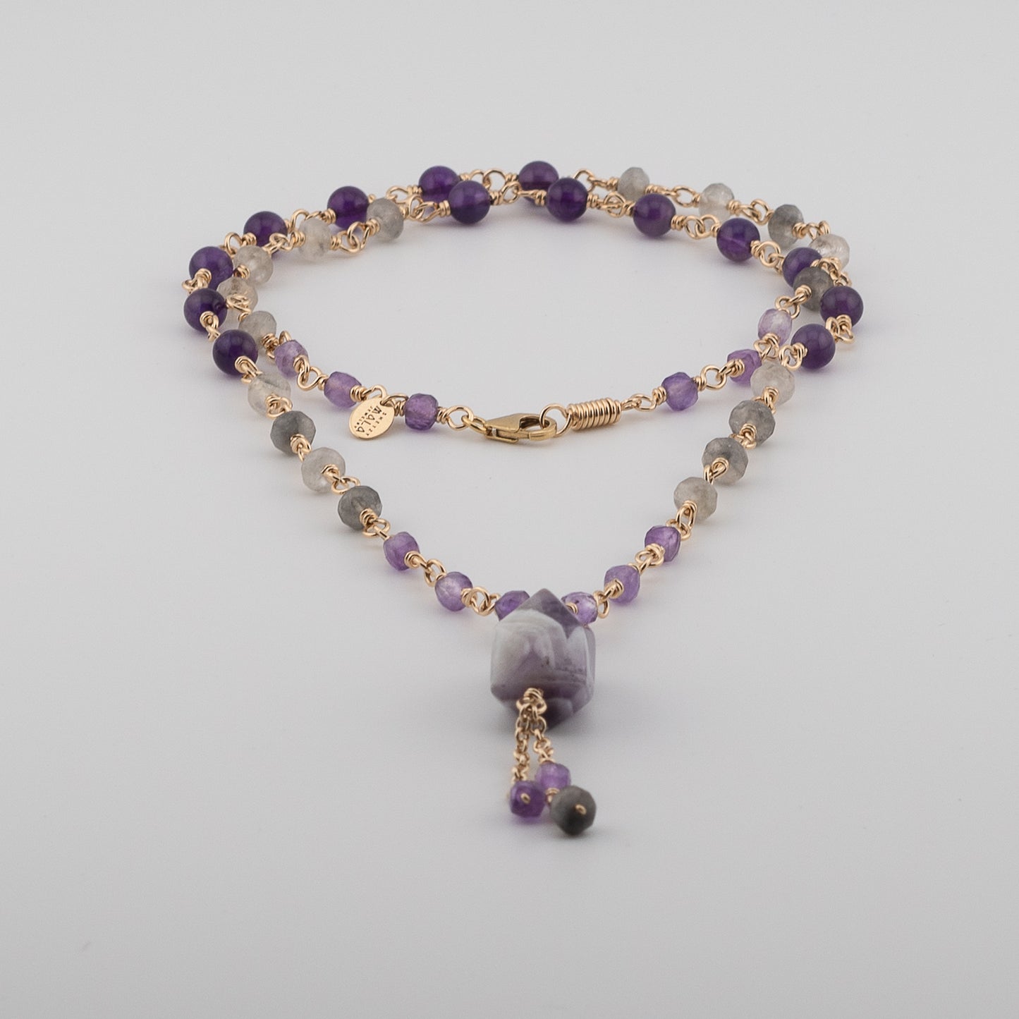The Chevron Twilight Pendant – Rich Amethyst & Cloudy Quartz
