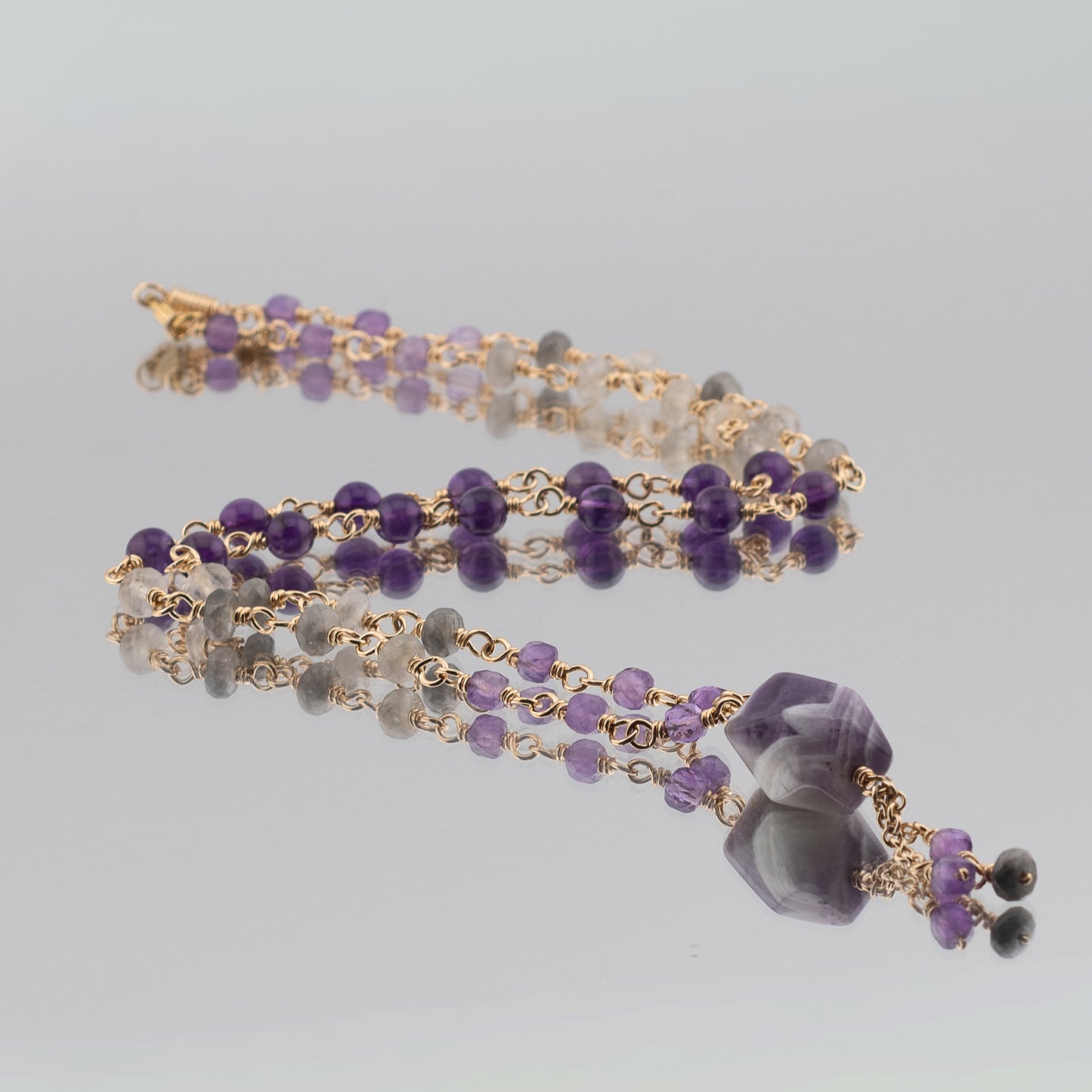 The Chevron Twilight Pendant – Rich Amethyst & Cloudy Quartz