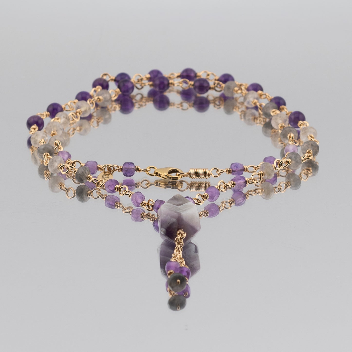 The Chevron Twilight Pendant – Rich Amethyst & Cloudy Quartz
