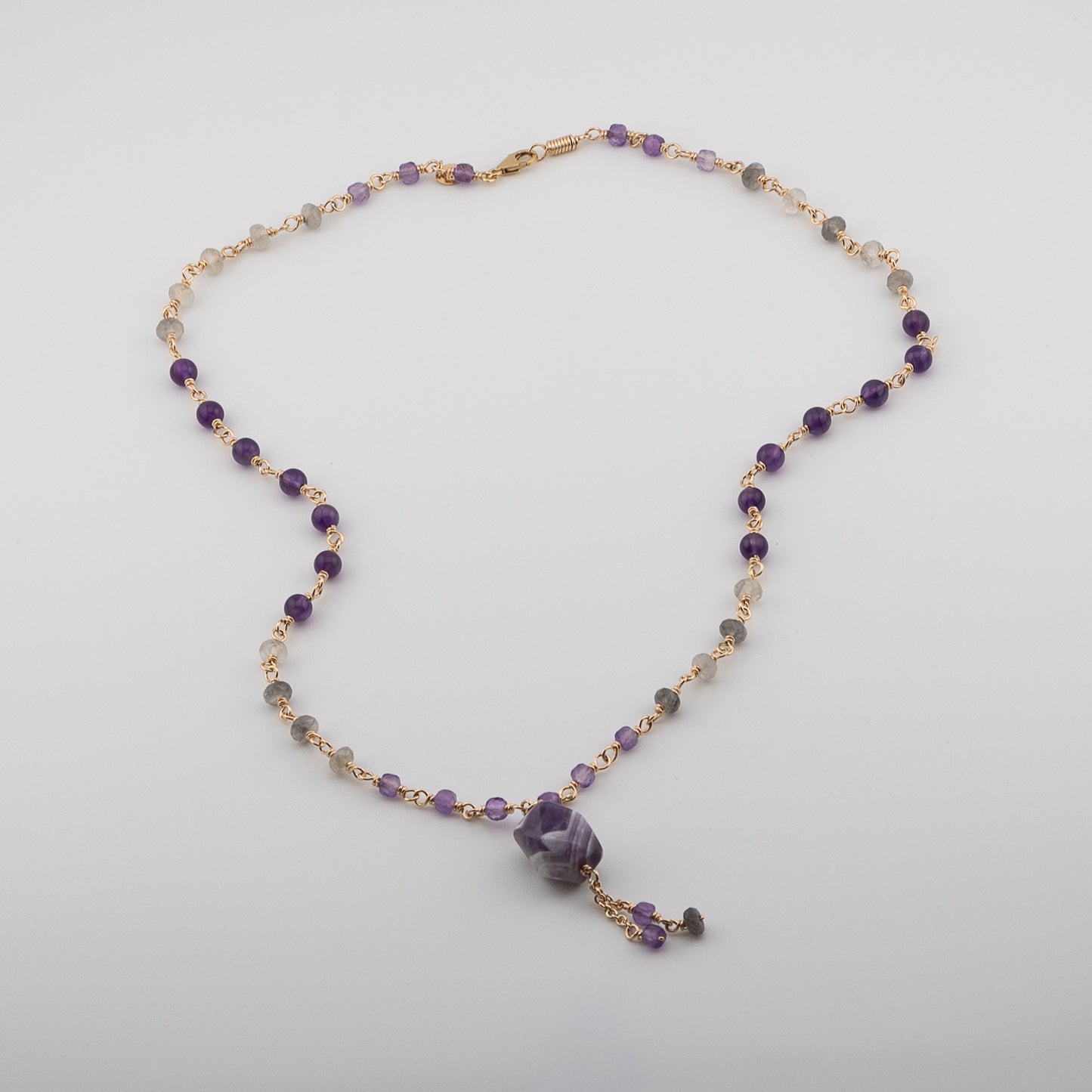 The Chevron Twilight Pendant – Rich Amethyst & Cloudy Quartz