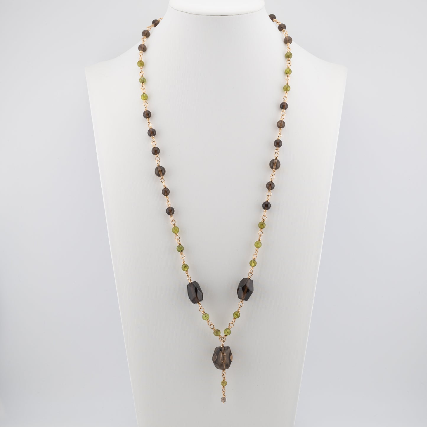 The Woodland Canopy Cascade - Smokey Quartz & Peridot