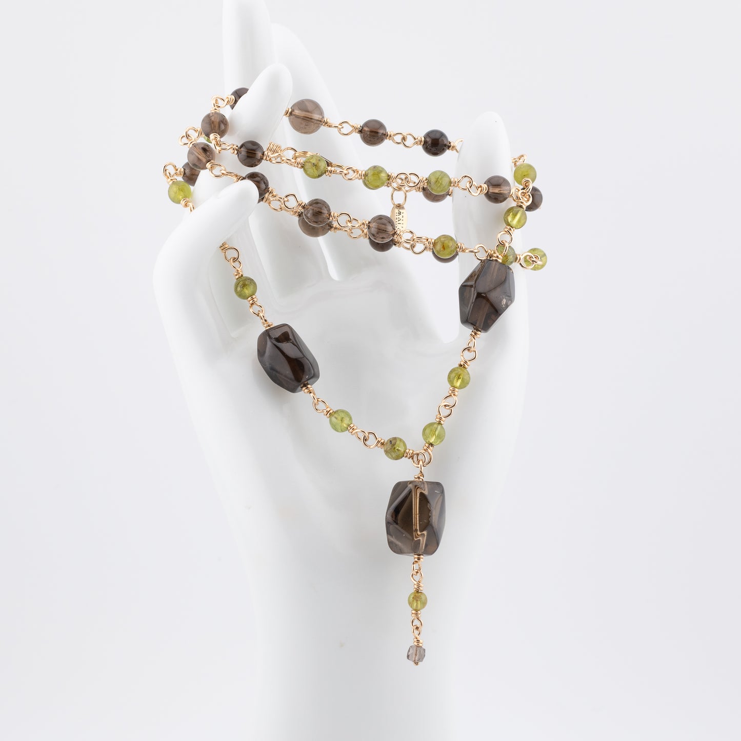 The Woodland Canopy Cascade - Smokey Quartz & Peridot