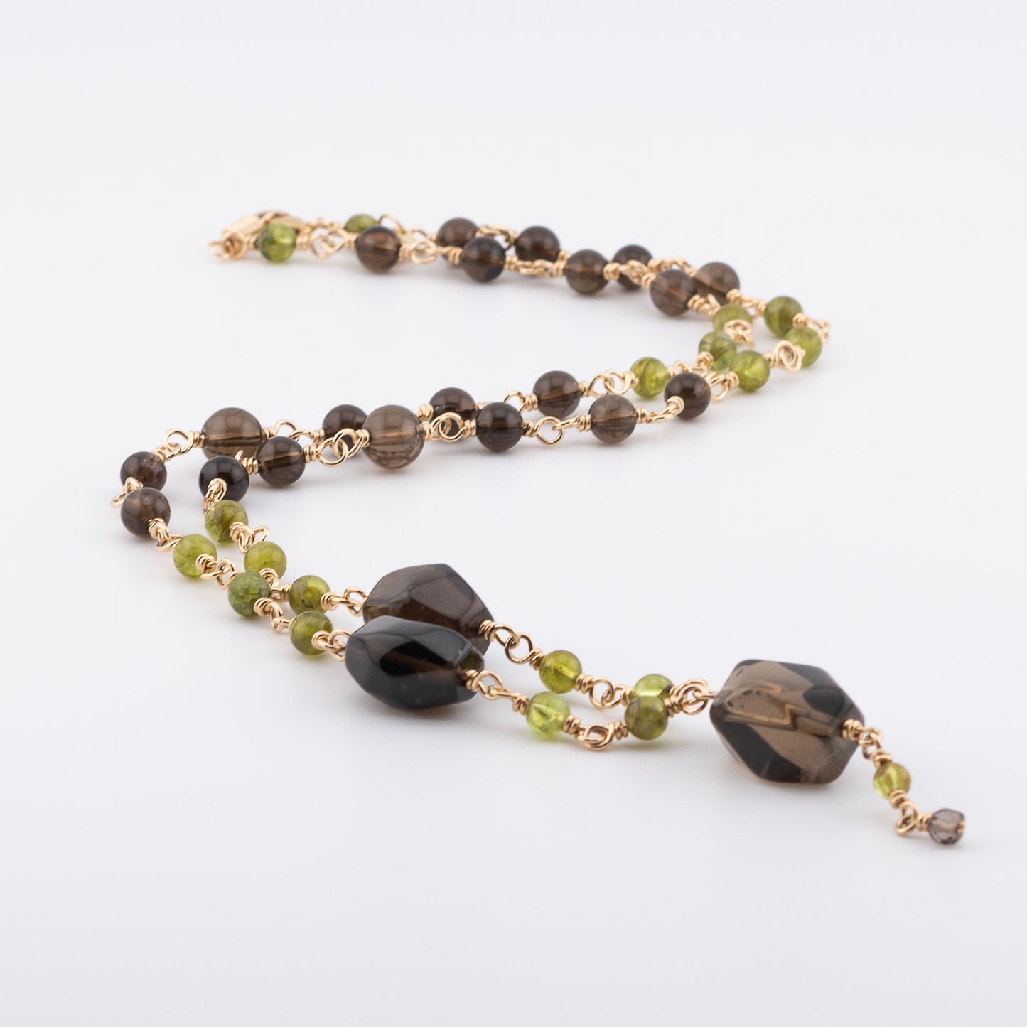 The Woodland Canopy Cascade - Smokey Quartz & Peridot