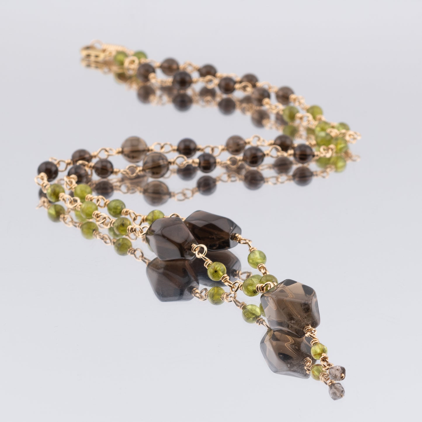 The Woodland Canopy Cascade - Smokey Quartz & Peridot