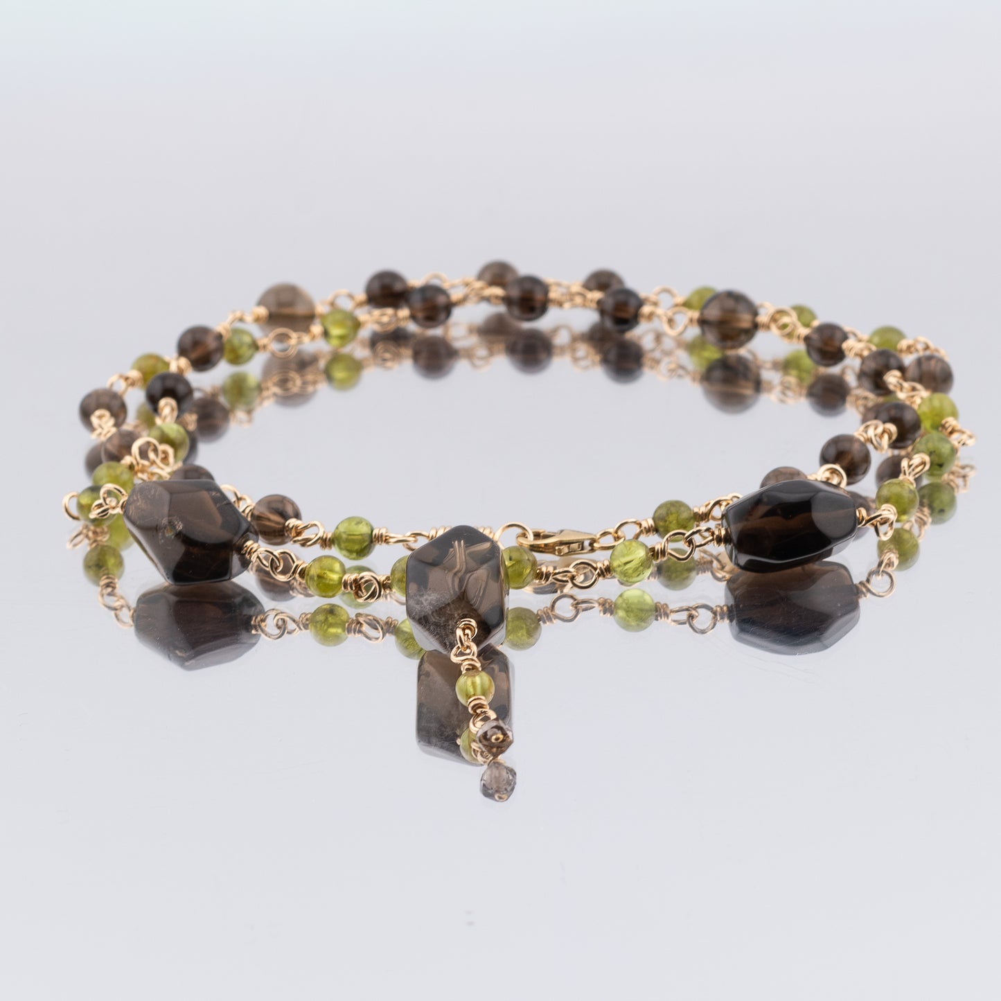 The Woodland Canopy Cascade - Smokey Quartz & Peridot