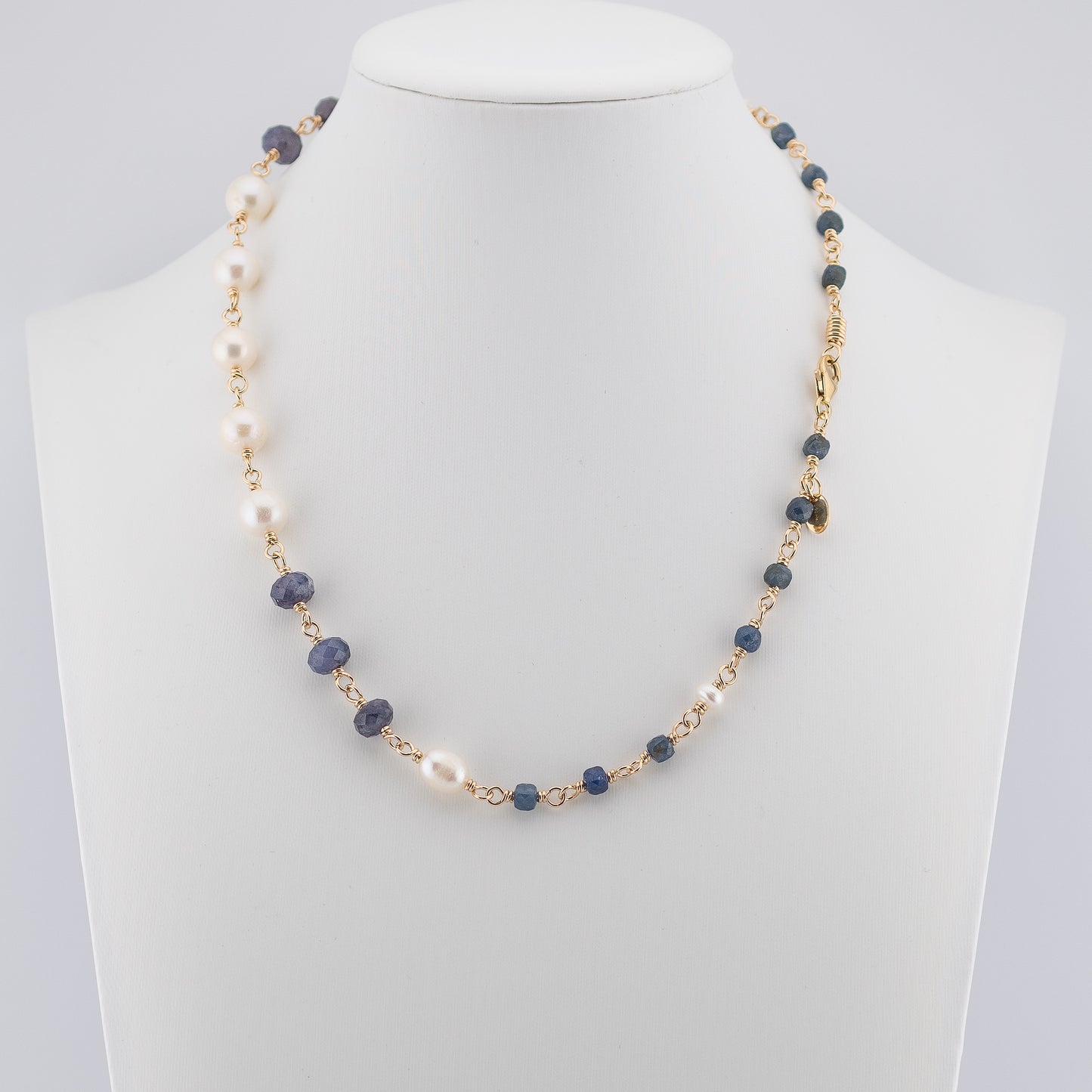 The Sapphire Current Necklace - Blue Sapphire & Freshwater Pearl
