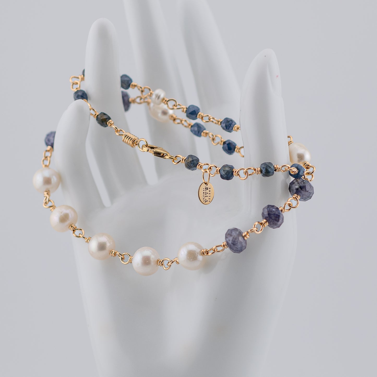 The Sapphire Current Necklace - Blue Sapphire & Freshwater Pearl