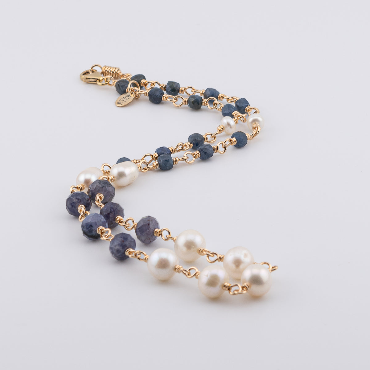 The Sapphire Current Necklace - Blue Sapphire & Freshwater Pearl