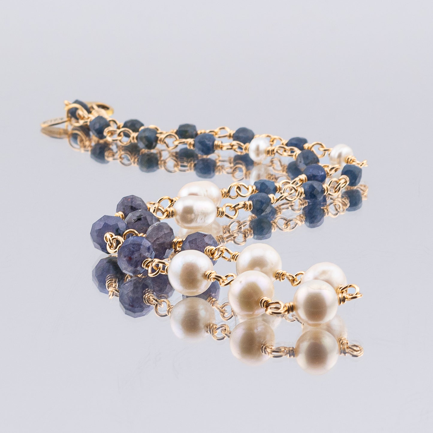 The Sapphire Current Necklace - Blue Sapphire & Freshwater Pearl