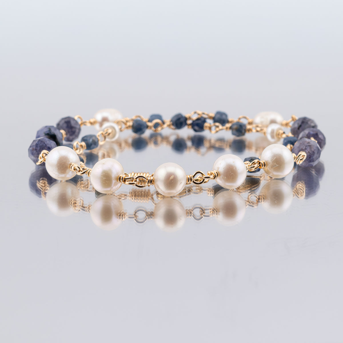 The Sapphire Current Necklace - Blue Sapphire & Freshwater Pearl